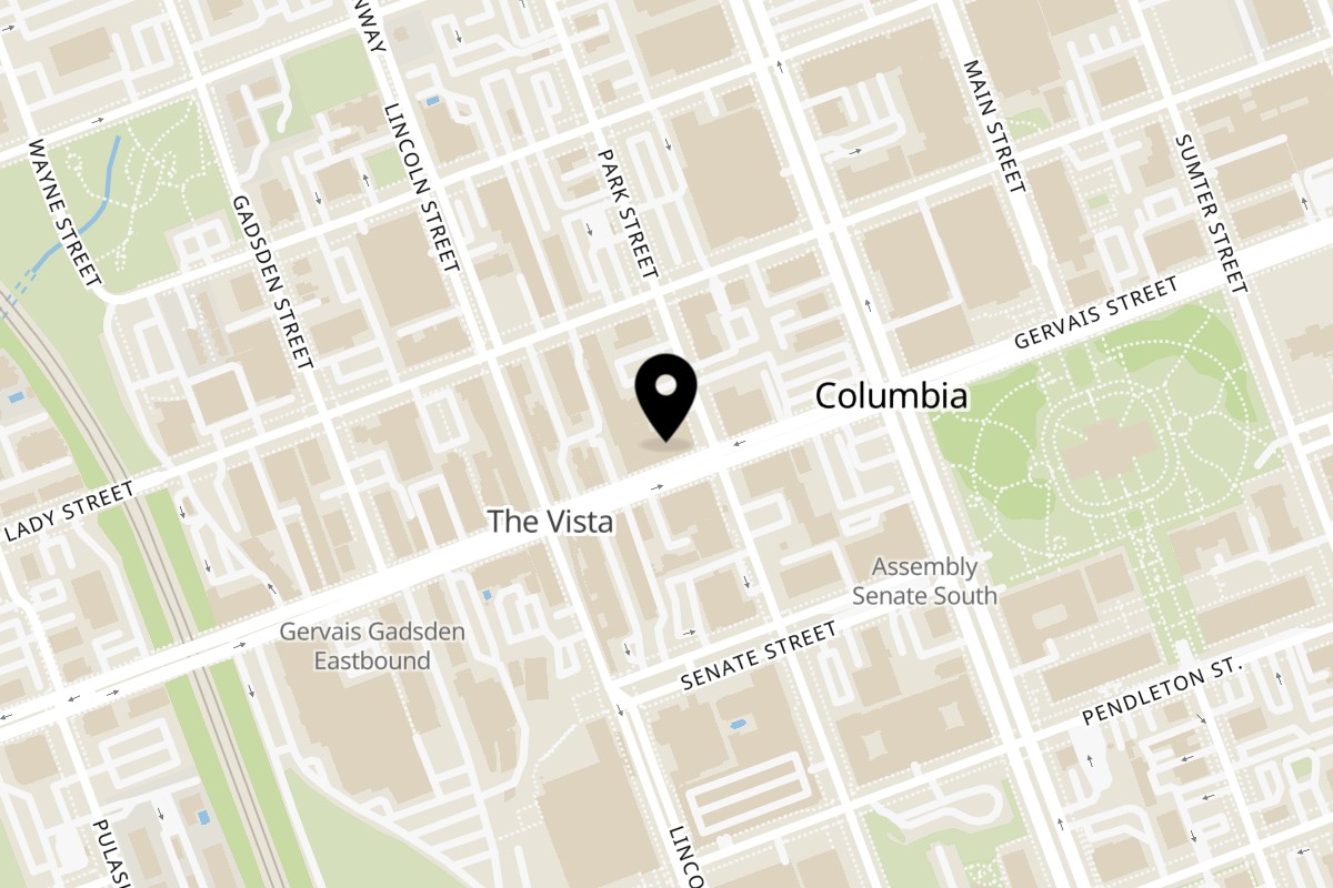 Map showing the location of 929 Kitchen & Bar on 929 Gervais St in Columbia